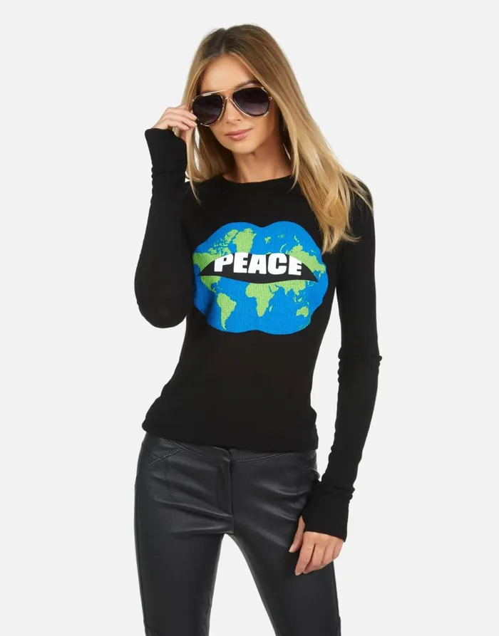 Women039s McKinley X World Peace Lips Black Lauren Moshi Long Sleeve