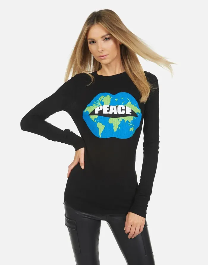 Women039s McKinley X World Peace Lips Black Lauren Moshi Long Sleeve