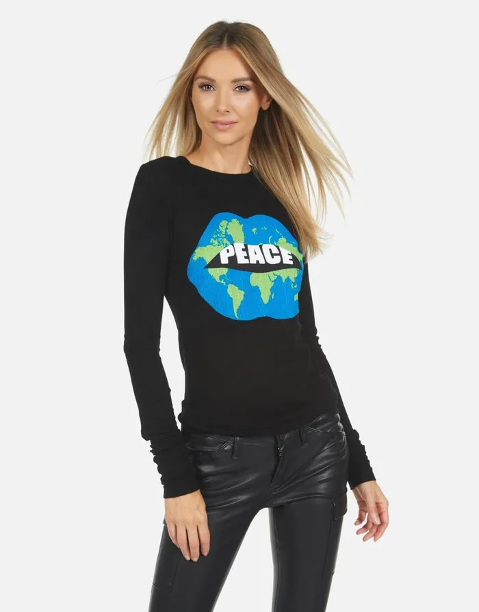 Women039s McKinley X World Peace Lips Black Lauren Moshi Long Sleeve