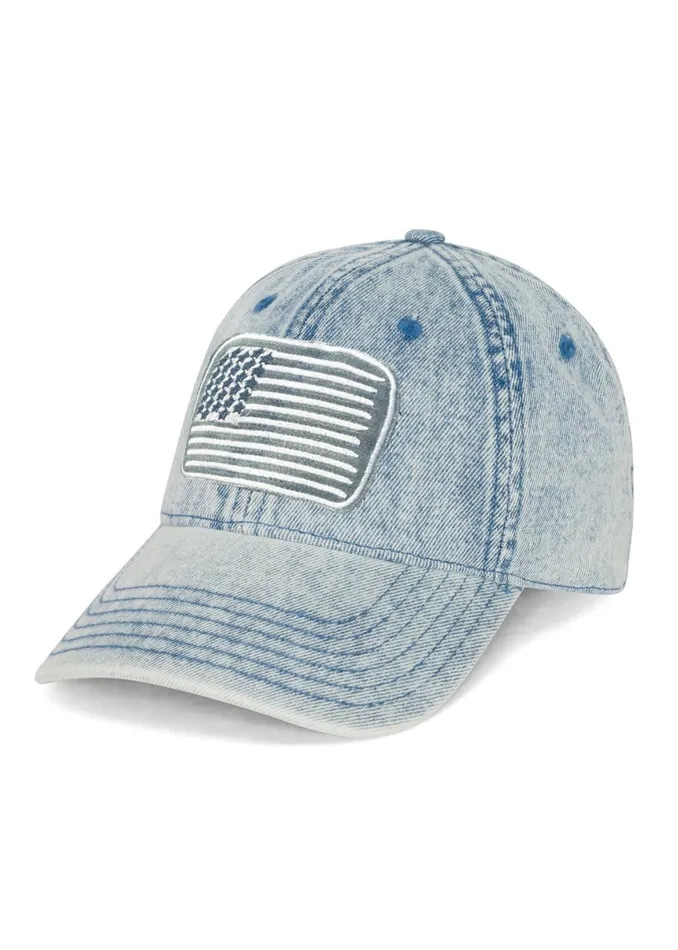 Women039s Reina Denim Flag Patch Washed Denim Lauren Moshi Hats Women039s Reina Denim Flag Patch Washed Denim Lauren Moshi Hats