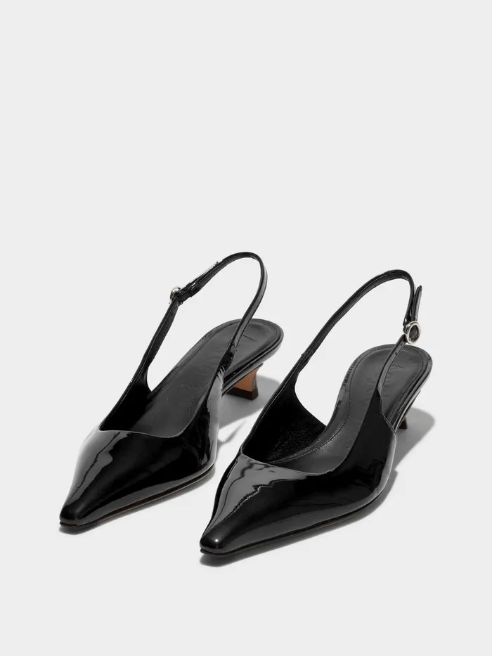Women Aeyde CATRINA Black Kitten Heel Pump Aeyde Slingbacks