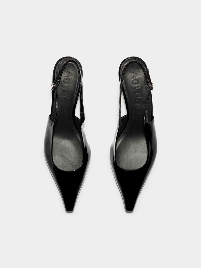 Women Aeyde CATRINA Black Kitten Heel Pump Aeyde Slingbacks