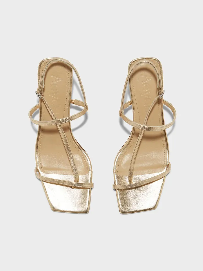 Women Aeyde ELISE Gold Leather Heeled Sandal Aeyde Heeled Sandals