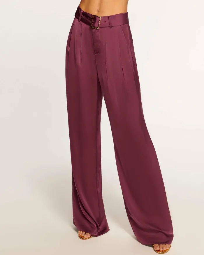 Women Amaya Wide Leg Belted Trouser Cabernet Ramy Brook Pants Women Amaya Wide Leg Belted Trouser Cabernet Ramy Brook Pants