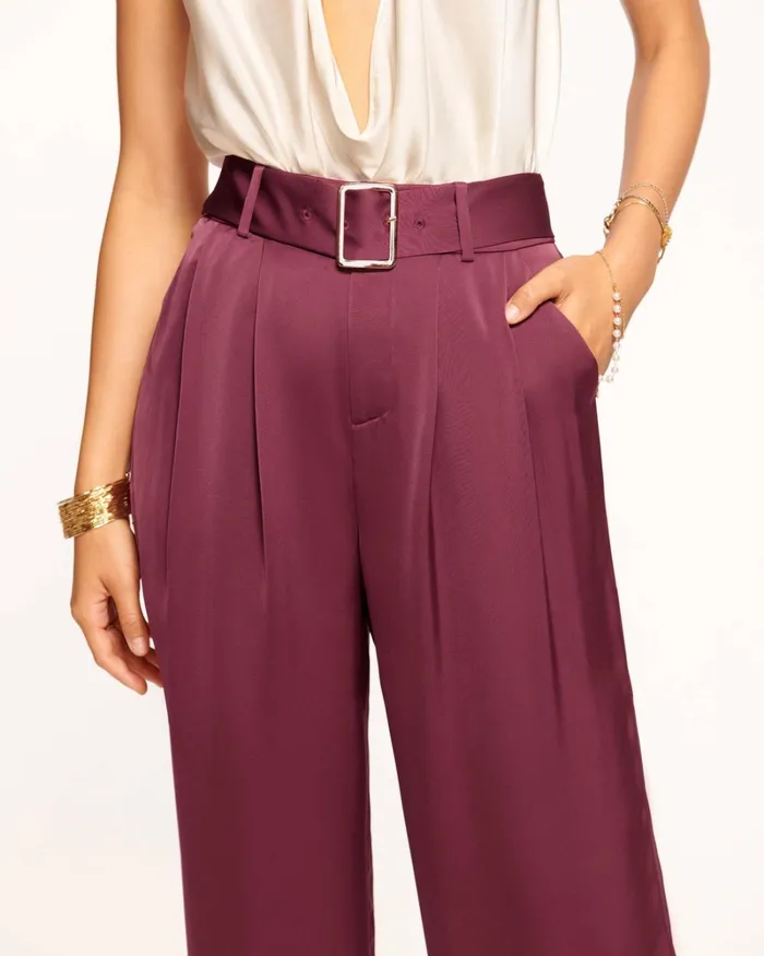 Women Amaya Wide Leg Belted Trouser Cabernet Ramy Brook Pants Women Amaya Wide Leg Belted Trouser Cabernet Ramy Brook Pants