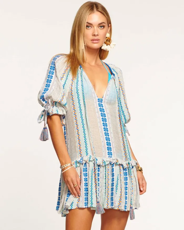Women Aspyn Coverup Mini Dress Blue Stripe Ramy Brook Swimwear
