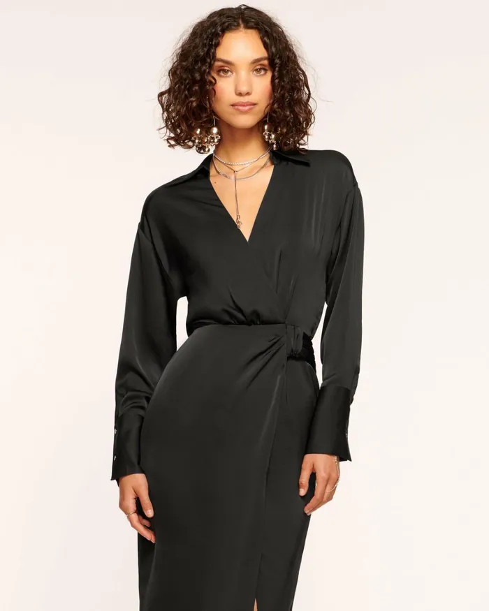 Women Aurora VNeck Wrap Dress Black Ramy Brook Dresses Women Aurora VNeck Wrap Dress Black Ramy Brook Dresses