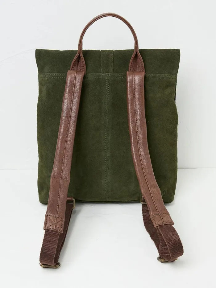 Women Bags and Purses Fat Face Rue Green Suede Rucksack
