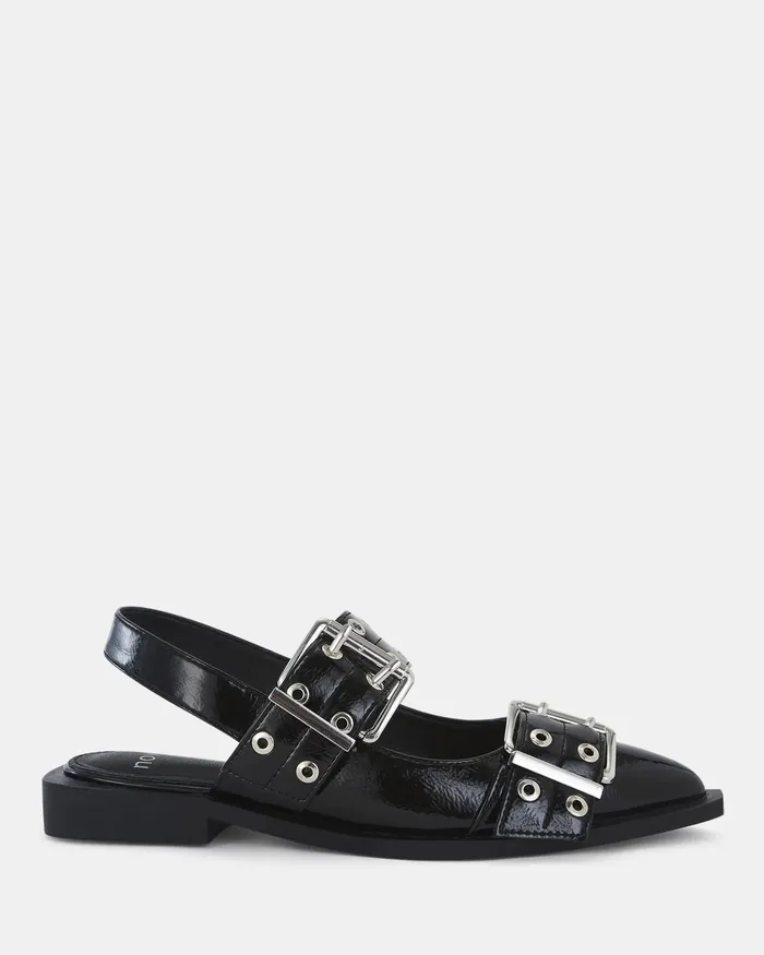Women Ballet Flats NOVO Shoes ZIMBI Black Patent Slip Ons