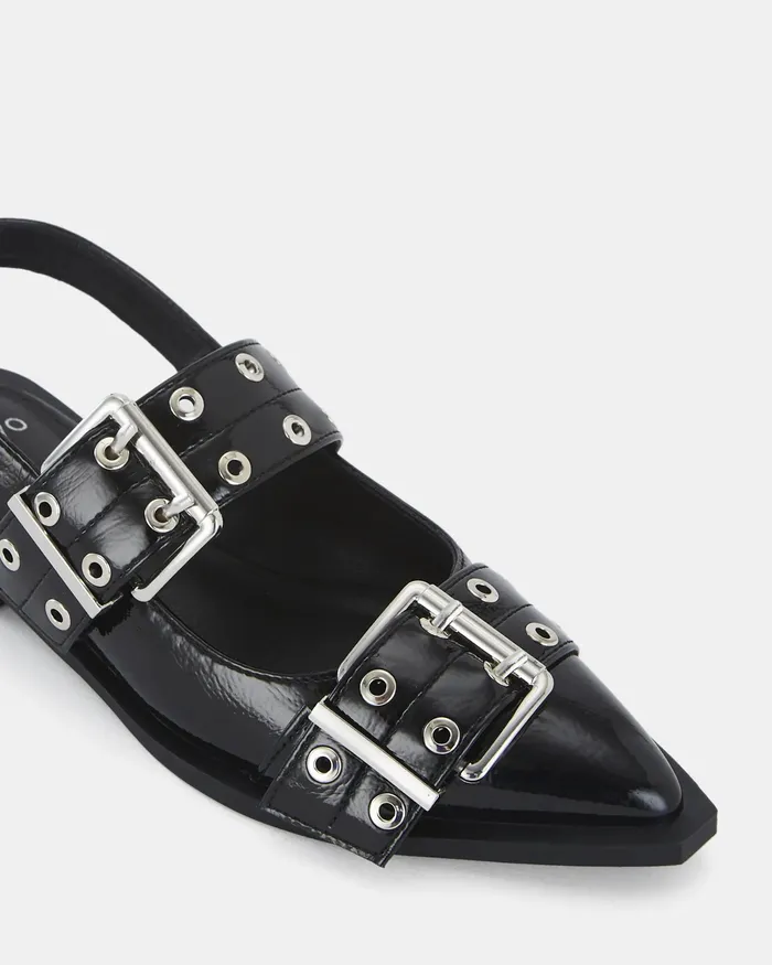 Women Ballet Flats NOVO Shoes ZIMBI Black Patent Slip Ons