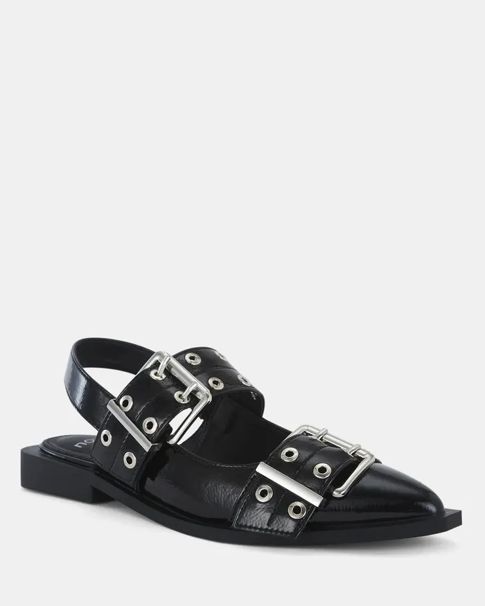 Women Ballet Flats NOVO Shoes ZIMBI Black Patent Slip Ons