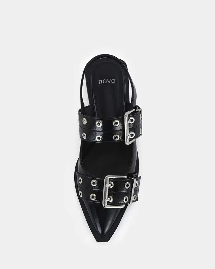 Women Ballet Flats NOVO Shoes ZIMBI Black Patent Slip Ons