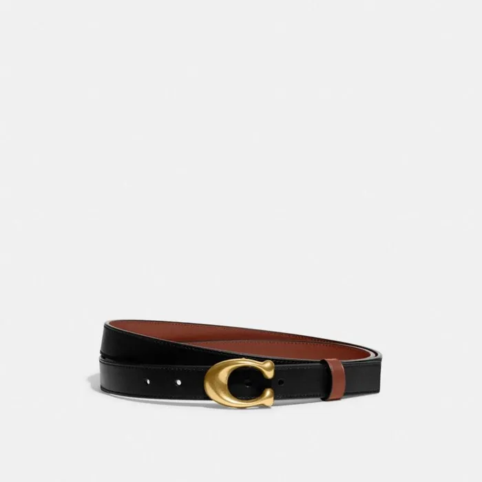 Women Belts Coach Sculpted C Buckle Cut To Size Reversible Belt 25 Mm Brassblack1941 Saddle