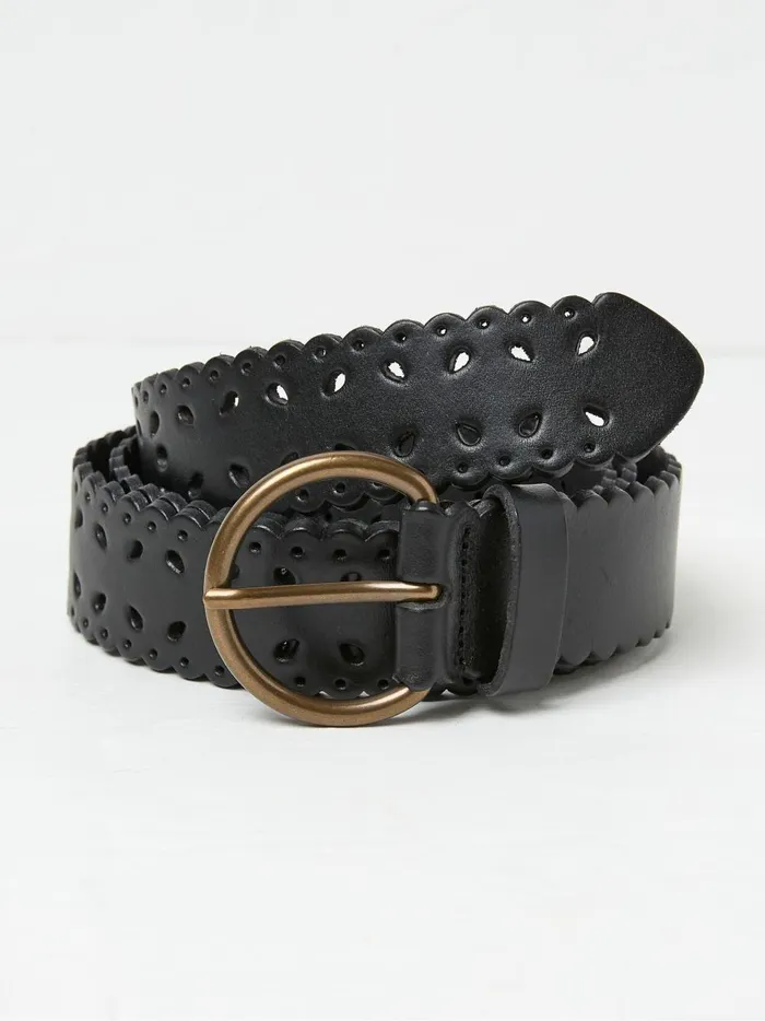 Women Belts Fat Face Black Scalloped Jean Belt