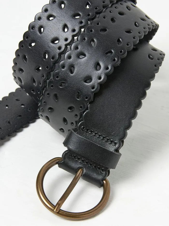 Women Belts Fat Face Black Scalloped Jean Belt