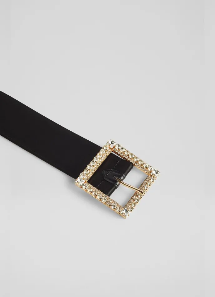Women Belts LKBennett Polly Black Satin Crystal Buckle Belt Women Belts LKBennett Polly Black Satin Crystal Buckle Belt
