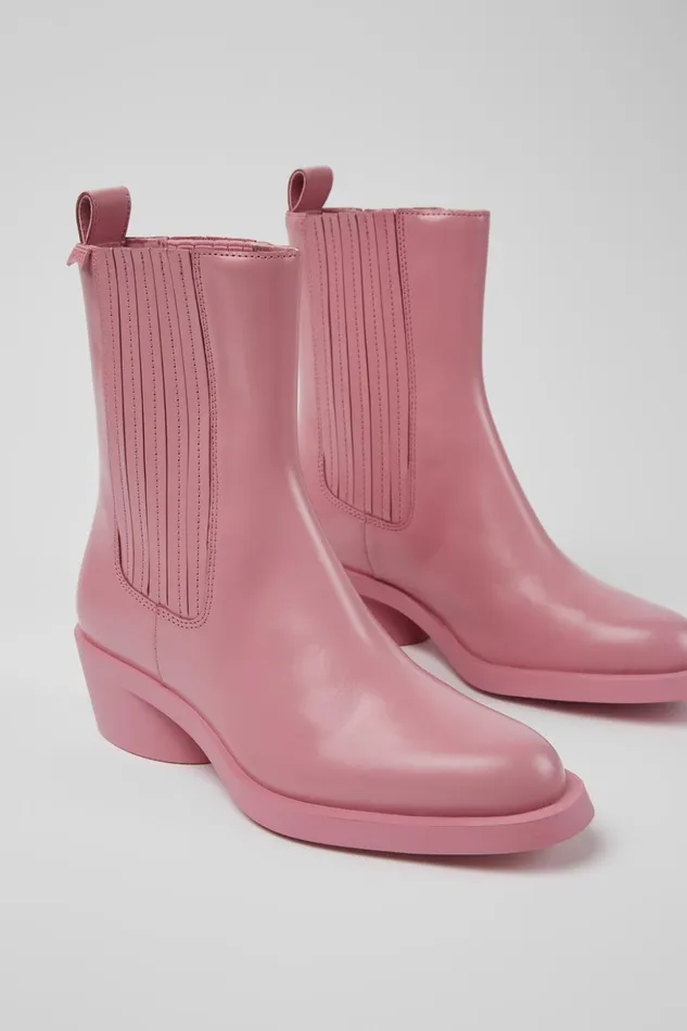 Women Bonnie Pink Leather Boots Camper Ankle Boots
