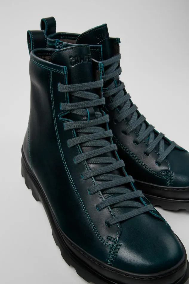 Women Brutus Green Leather Boots Camper Ankle Boots