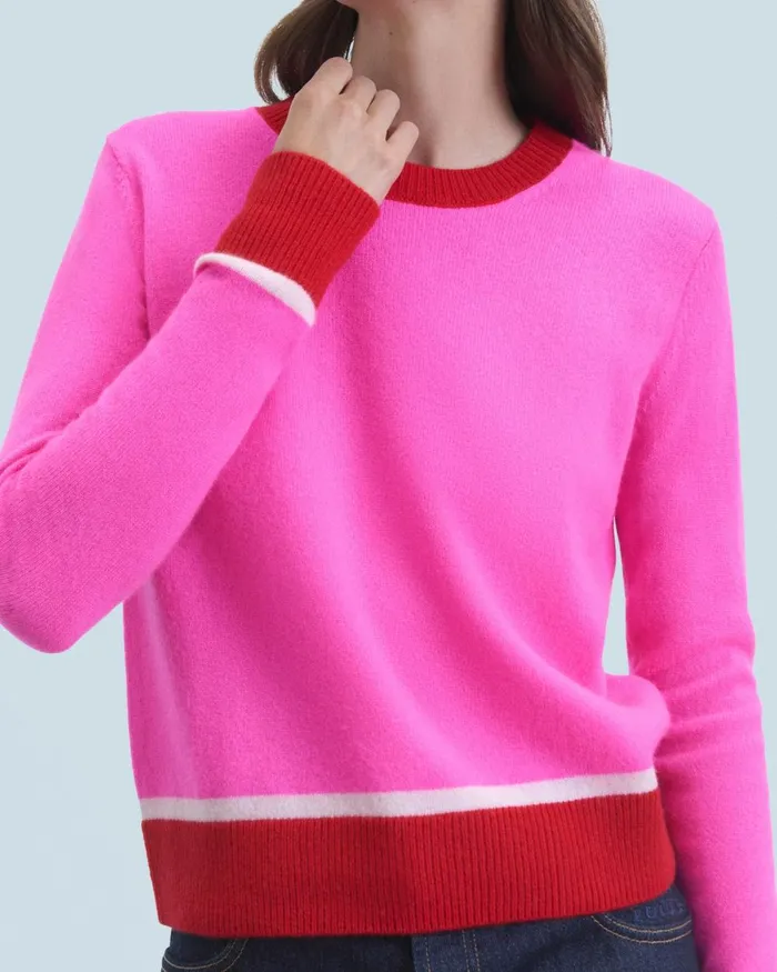 Women Cashmere Sweaters From Future Lightweight Contrast TwoTone Crewneck Sweater Utopic Pink