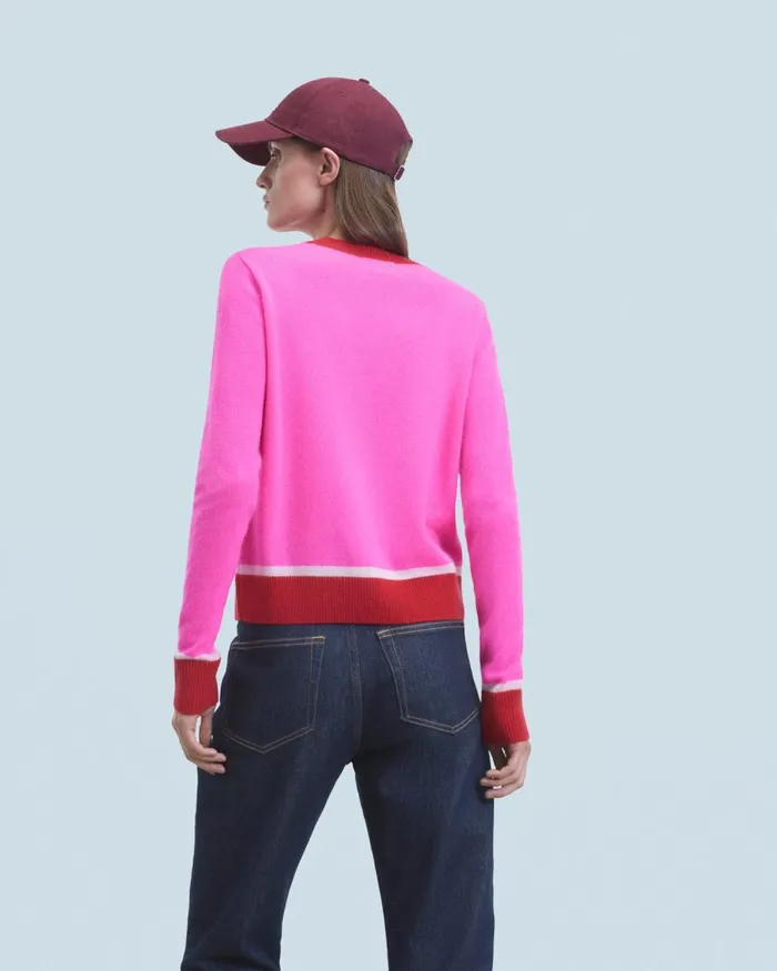 Women Cashmere Sweaters From Future Lightweight Contrast TwoTone Crewneck Sweater Utopic Pink