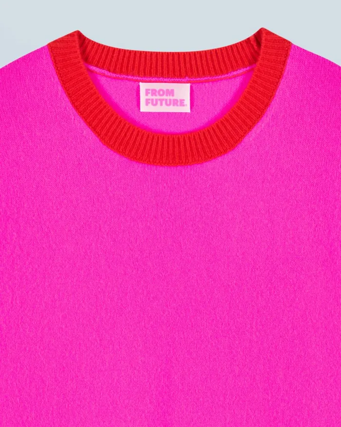 Women Cashmere Sweaters From Future Lightweight Contrast TwoTone Crewneck Sweater Utopic Pink