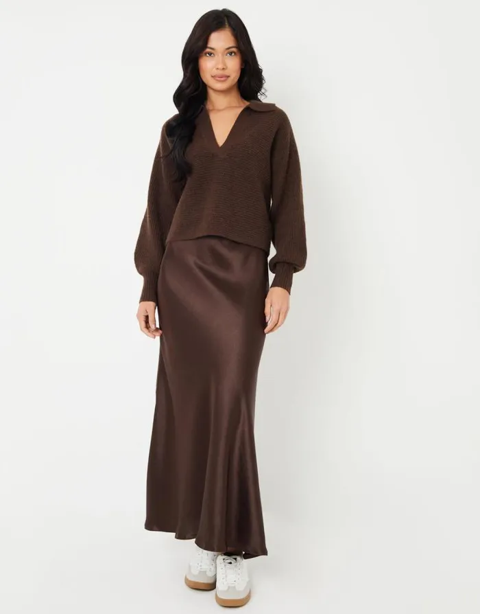 Women Chocolate Brown Maxi Satin Slip Skirt Threadbare Skirts