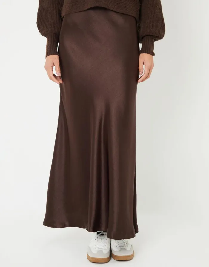 Women Chocolate Brown Maxi Satin Slip Skirt Threadbare Skirts Women Chocolate Brown Maxi Satin Slip Skirt Threadbare Skirts