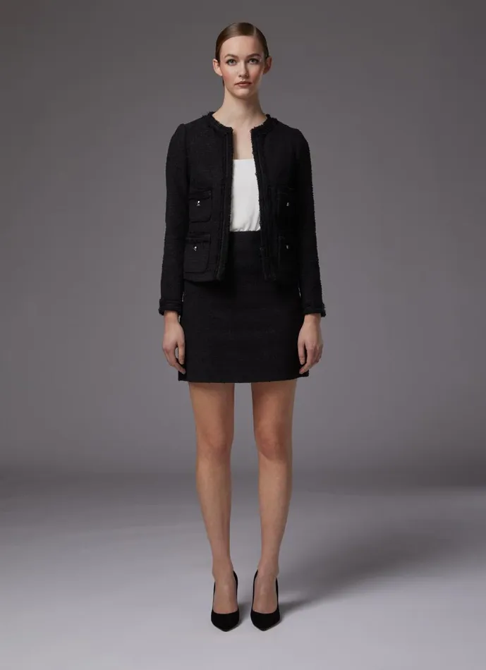 Women Coats and Jackets LKBennett Charlie Black Tweed Trim Jacket Black Women Coats and Jackets LKBennett Charlie Black Tweed Trim Jacket Black