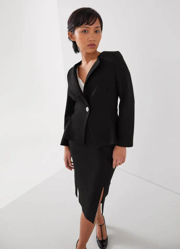 Women Coats and Jackets LKBennett Sky Petite Black Crepe Jacket With LENZING ECOVERO Viscose Black