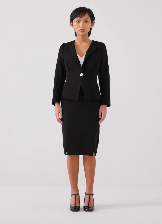 Women Coats and Jackets LKBennett Sky Petite Black Crepe Jacket With LENZING ECOVERO Viscose Black