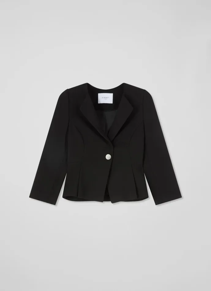 Women Coats and Jackets LKBennett Sky Petite Black Crepe Jacket With LENZING ECOVERO Viscose Black