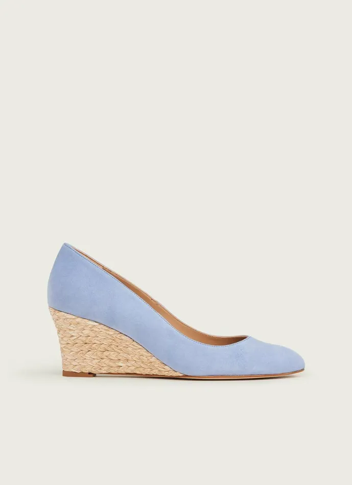 Women Court Shoes LKBennett Eevi Pale Blue Suede Espadrille Wedges Blue