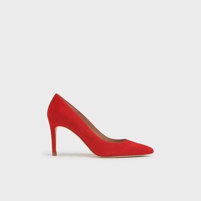 Women Court Shoes LKBennett Floret Scarlet Red Suede Pointed Toe Courts Red