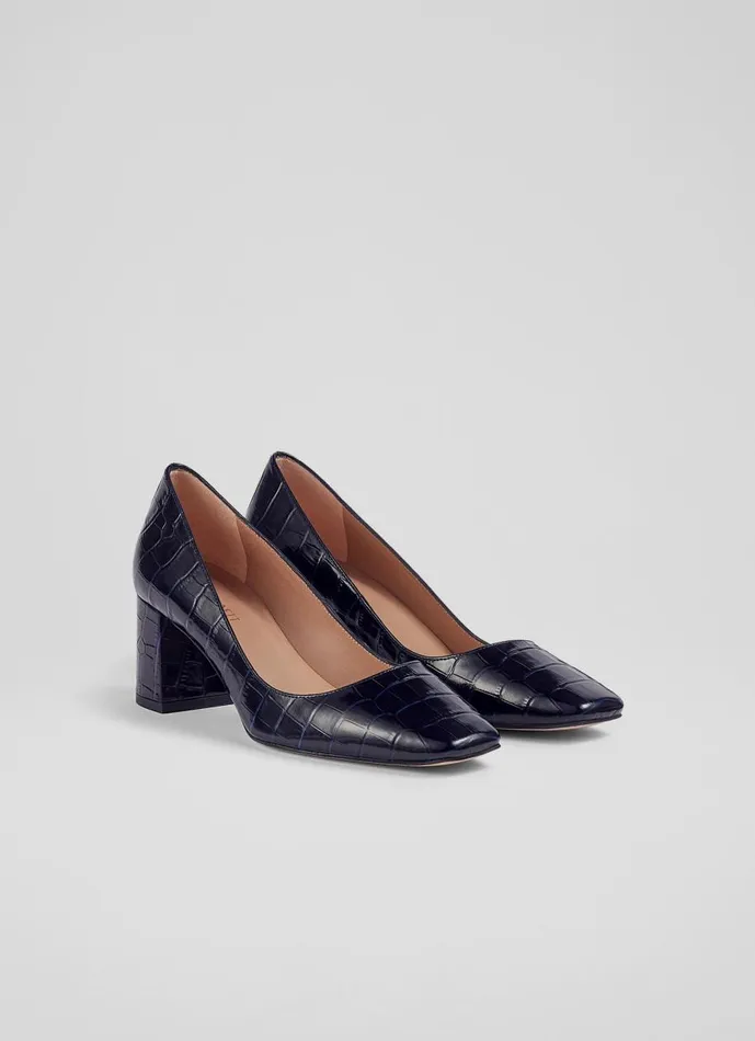 Women Court Shoes LKBennett Sally Navy CrocEffect Leather Courts Navy Women Court Shoes LKBennett Sally Navy CrocEffect Leather Courts Navy