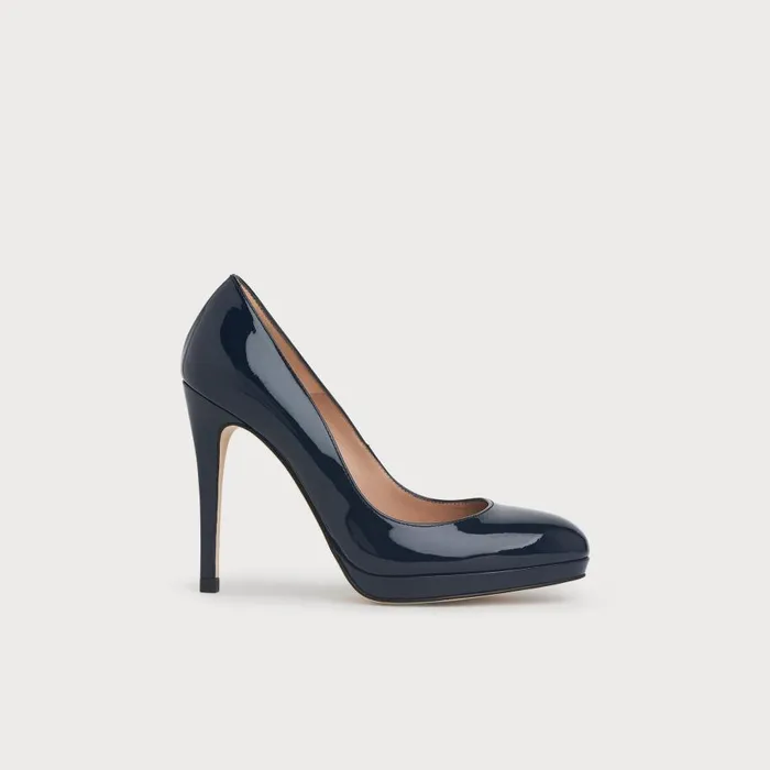 Women Court Shoes LKBennett Sledge Navy Patent Platform Courts Navy Blue