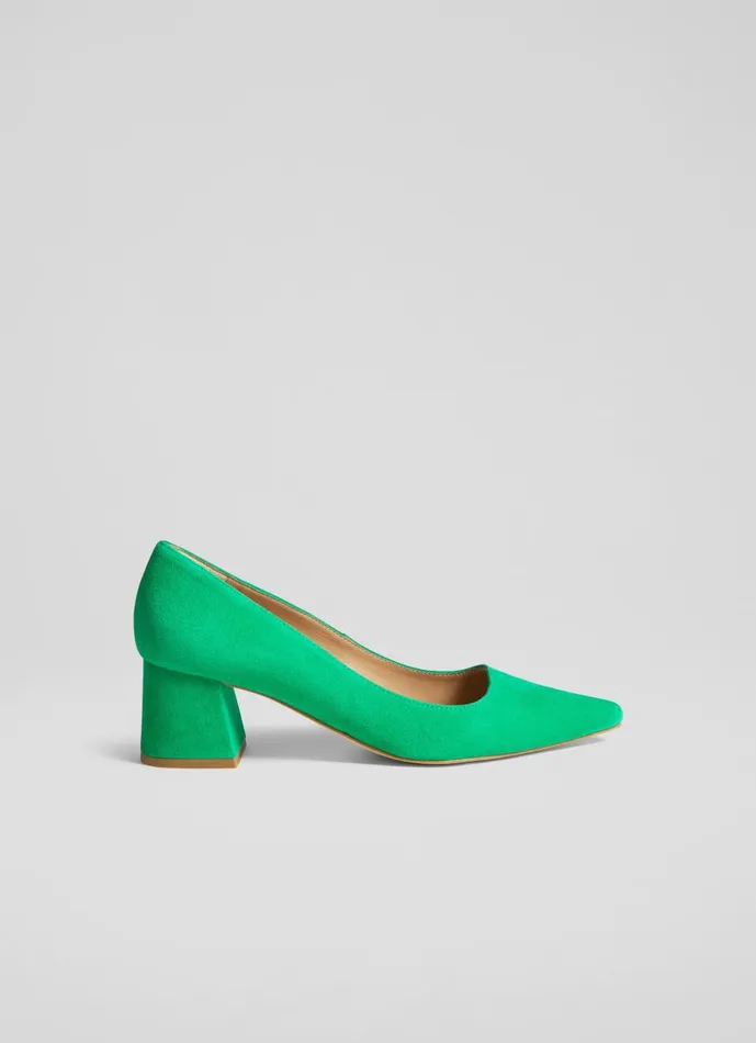 Women Court Shoes LKBennett Sloane Green Suede Block Heel Courts Eden Green