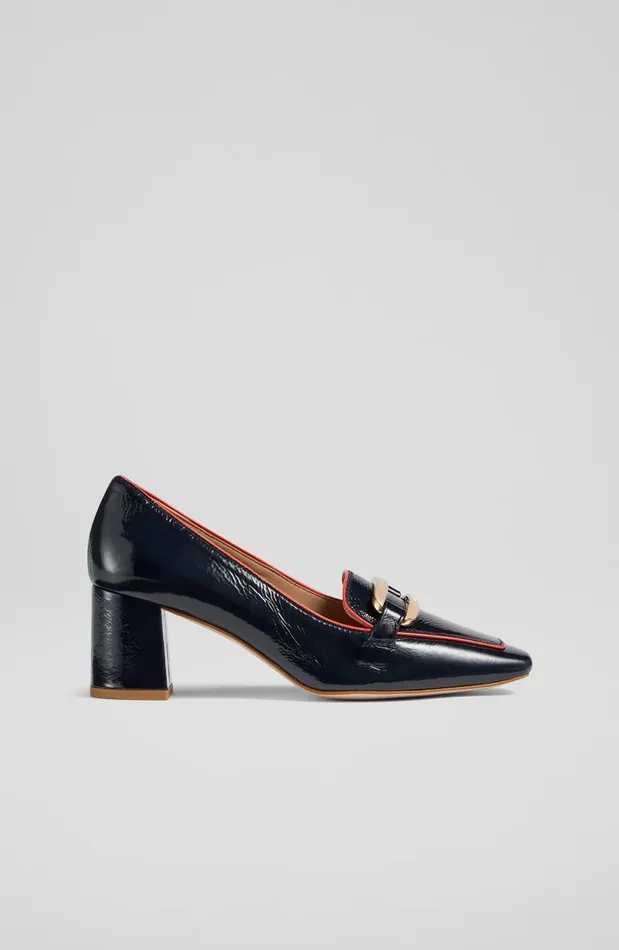 Women Court Shoes LKBennett Susanna Navy Crinkle Patent Leather Courts Navy