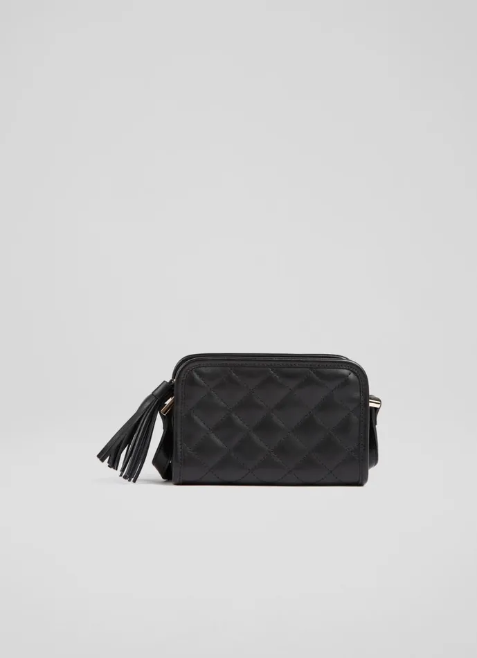 Women CrossBody Bags LKBennett Emma Black Leather Quilted Crossbody Bag