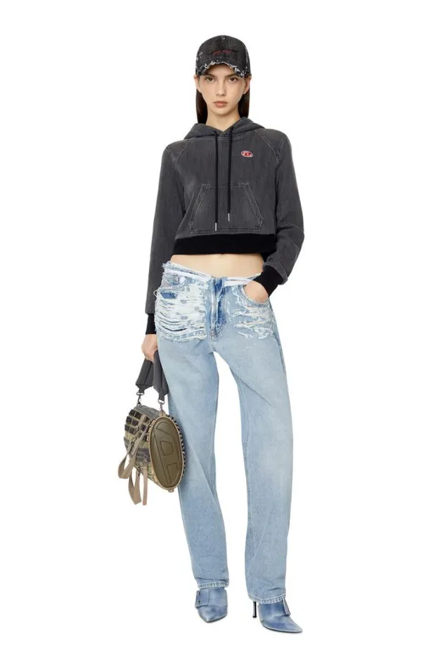 Women DAngy Track Denim Hoodie Blackdark Grey Diesel Sweaters