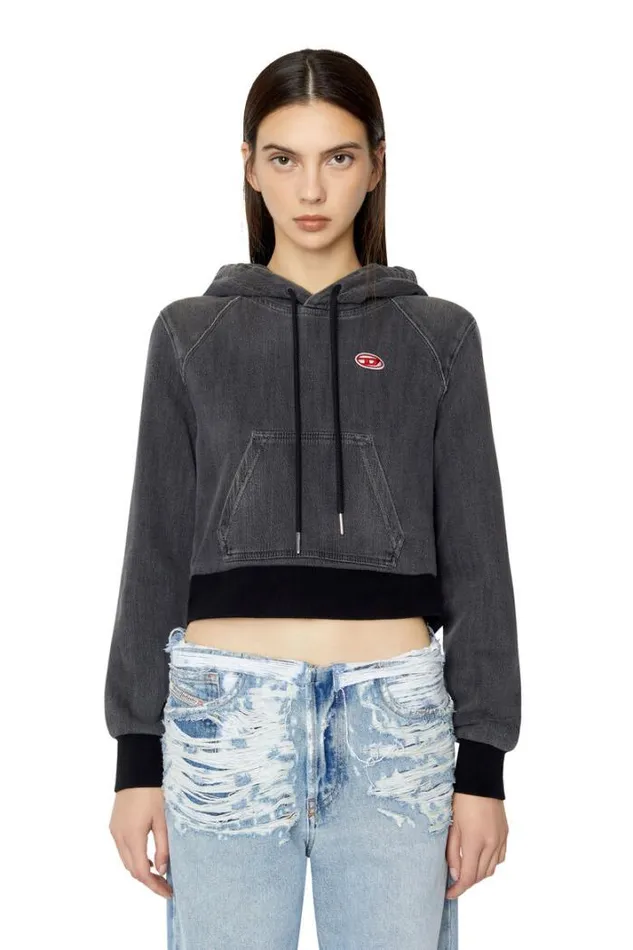 Women DAngy Track Denim Hoodie Blackdark Grey Diesel Sweaters Women DAngy Track Denim Hoodie Blackdark Grey Diesel Sweaters