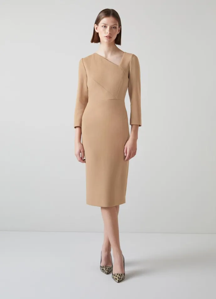 Women Dresses LKBennett Alexis Caramel Wool Crepe Shift Dress Natural Women Dresses LKBennett Alexis Caramel Wool Crepe Shift Dress Natural