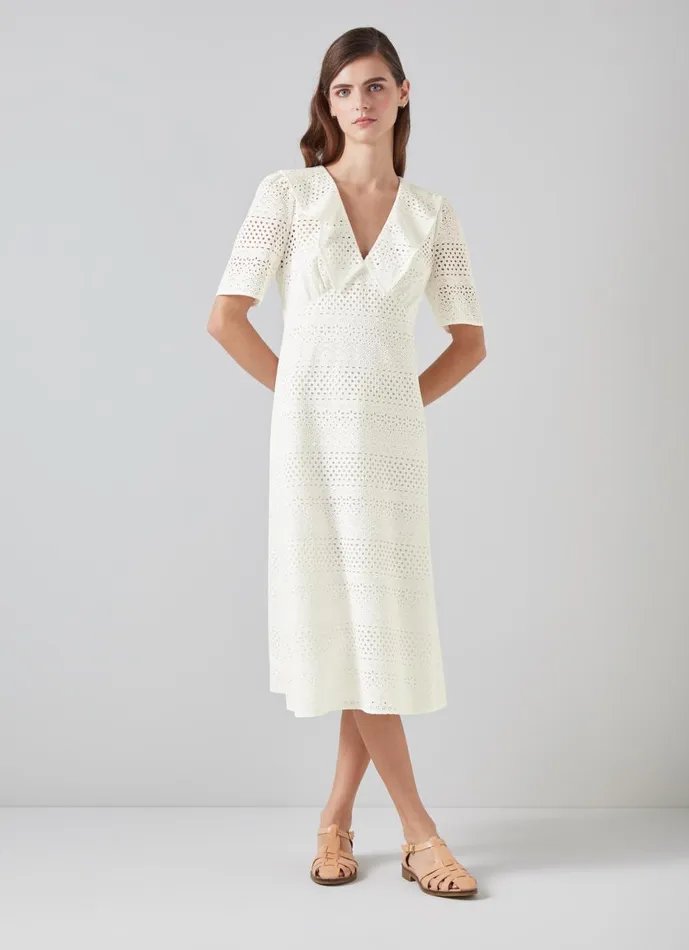 Women Dresses LKBennett Ella White Broderie Anglaise Dress White