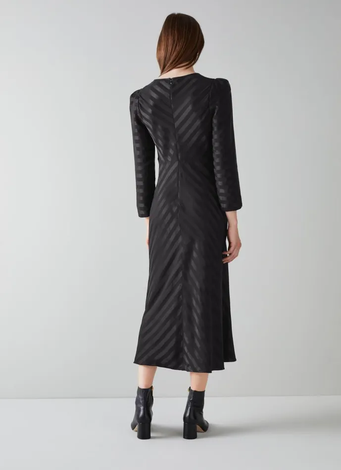 Women Dresses LKBennett Gabrielle Black Stripe Satin Midi Dress Black Women Dresses LKBennett Gabrielle Black Stripe Satin Midi Dress Black