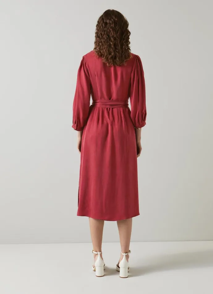 Women Dresses LKBennett Iris Red Fluid Midi Dress Red Dahlia Women Dresses LKBennett Iris Red Fluid Midi Dress Red Dahlia