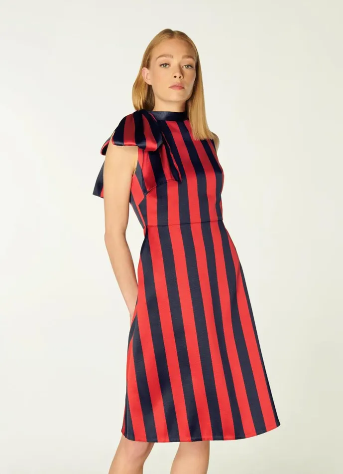 Women Dresses LKBennett Tiggy Navy And Red Stripe Bow Neck Dress Navy Multi