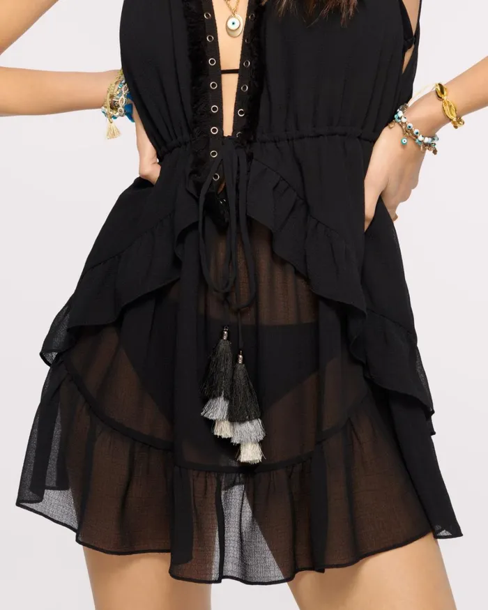 Women Embellished Topanga Coverup Mini Dress Black Ramy Brook Swimwear Women Embellished Topanga Coverup Mini Dress Black Ramy Brook Swimwear