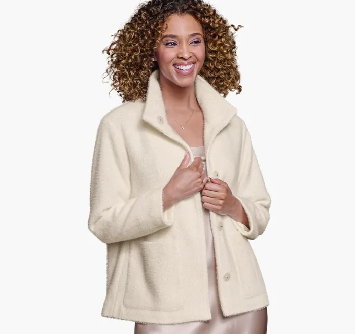 Women Eyelash Jacket Ivory JohnstonandMurphy Coats Jackets and Vests