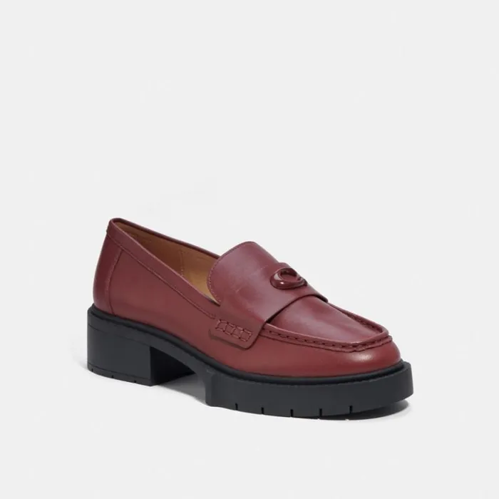 Women Flats and Loafers Coach Leah Loafer Wine