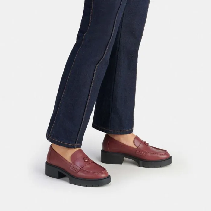 Women Flats and Loafers Coach Leah Loafer Wine