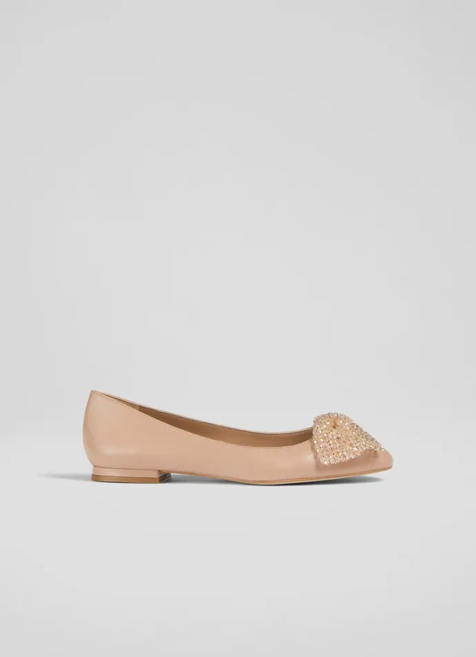 Women Flats LKBennett Christa Beige Sparkle Bow Flat Trench